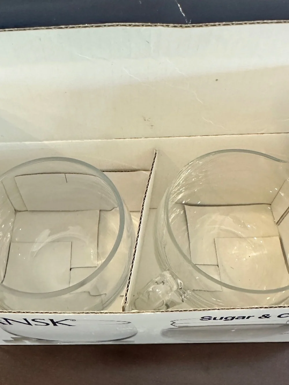 Dansk Sugar And Creamer Clear Glass 2 Piece Set Scandinavian Style W/box